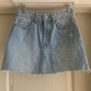 Bershka Light Blue Frayed Mini Skirt